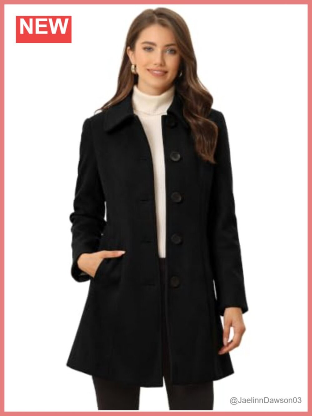 Warm Winter Pea Coat Single Breasted Peter Pan Collar Slim Fit A-Line
